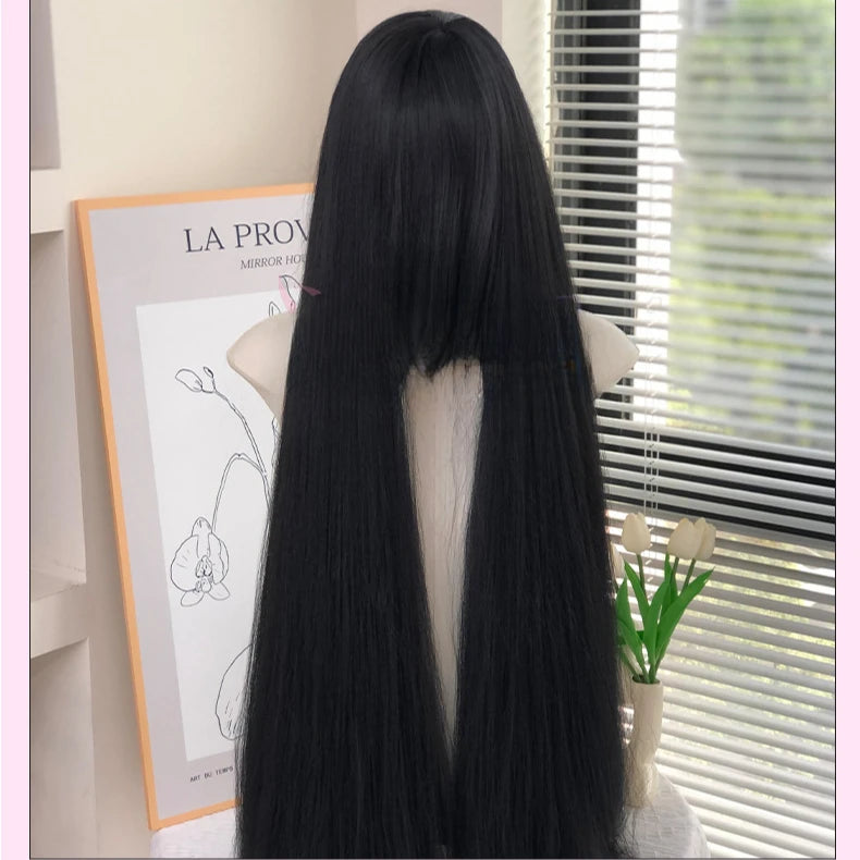 Cosplay Wig 100cm Extra Thick and Long Straight Wig with Bangs Anime Heat Resistant Fiber Christmas Halloween Cosplay Party Wigs