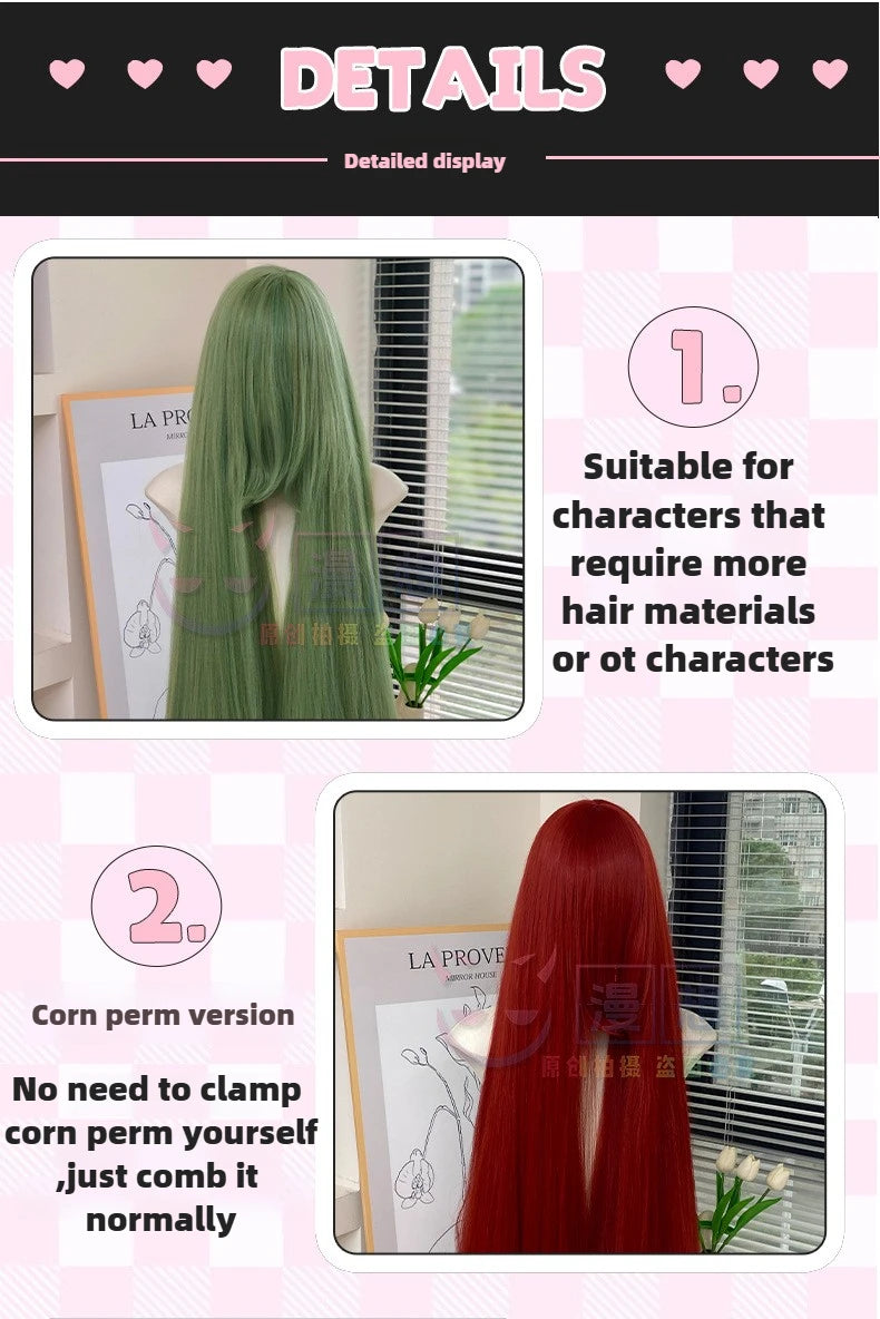 Cosplay Wig 100cm Extra Thick and Long Straight Wig with Bangs Anime Heat Resistant Fiber Christmas Halloween Cosplay Party Wigs