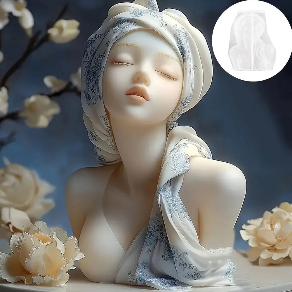 Beautiful Woman Silicone Candle Mold | Closed Eyes Relief Girl Resin & Plaster DIY Mold | Scented Candle Craft Ornament