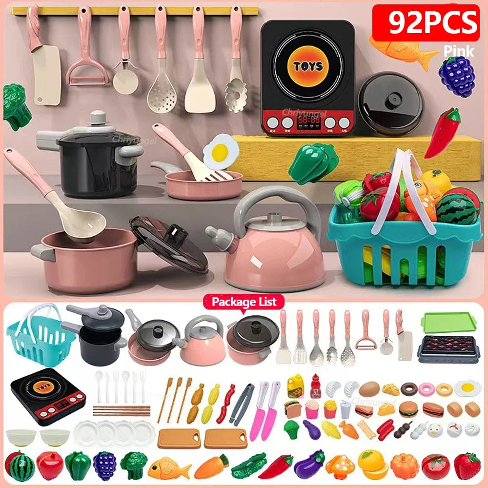 Kids Kitchen Toys Set – 92/69/59 Piece Play Kitchen Accessories with Pots, Pretend Food & Cooking Toys for Toddlers