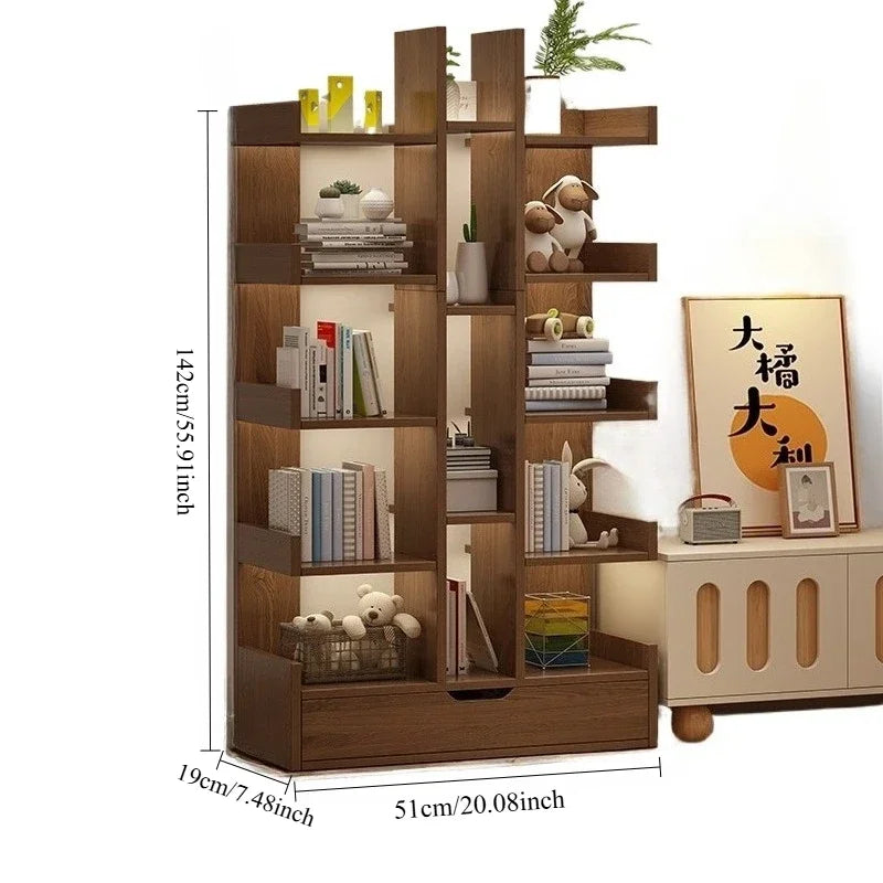 Solid Wood Bookshelf – Multi-Level Floor Standing Storage Rack for Living Room & Office