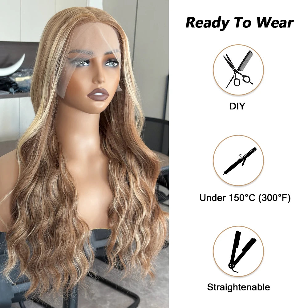 Highlight Body Wave Lace Front Wigs Synthetic 13x4 Ombre Blonde Lace Front Wig 13x6 HD Honey Blonde Lace Frontal Wigs For Women