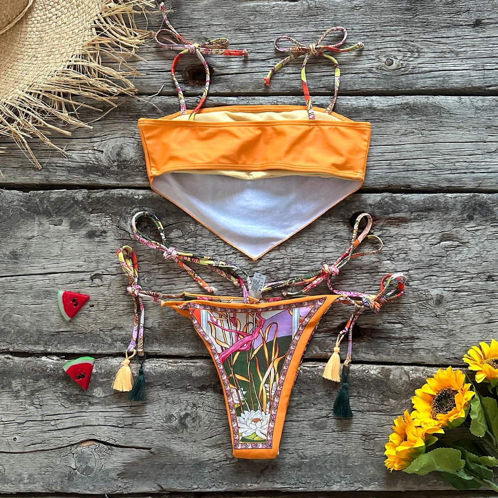 Print Brazilian Halter Backless Bikini – Women's Dot Swimsuit