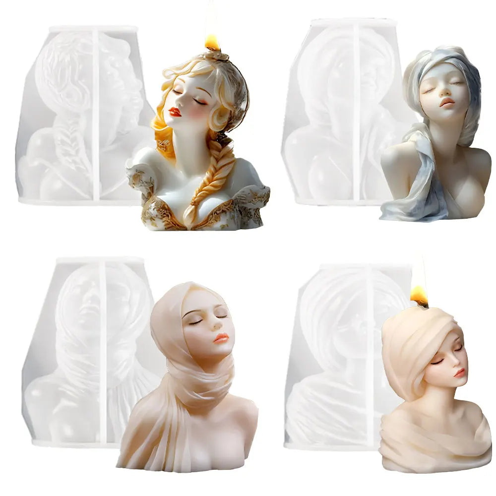 Beautiful Woman Silicone Candle Mold | Closed Eyes Relief Girl Resin & Plaster DIY Mold | Scented Candle Craft Ornament