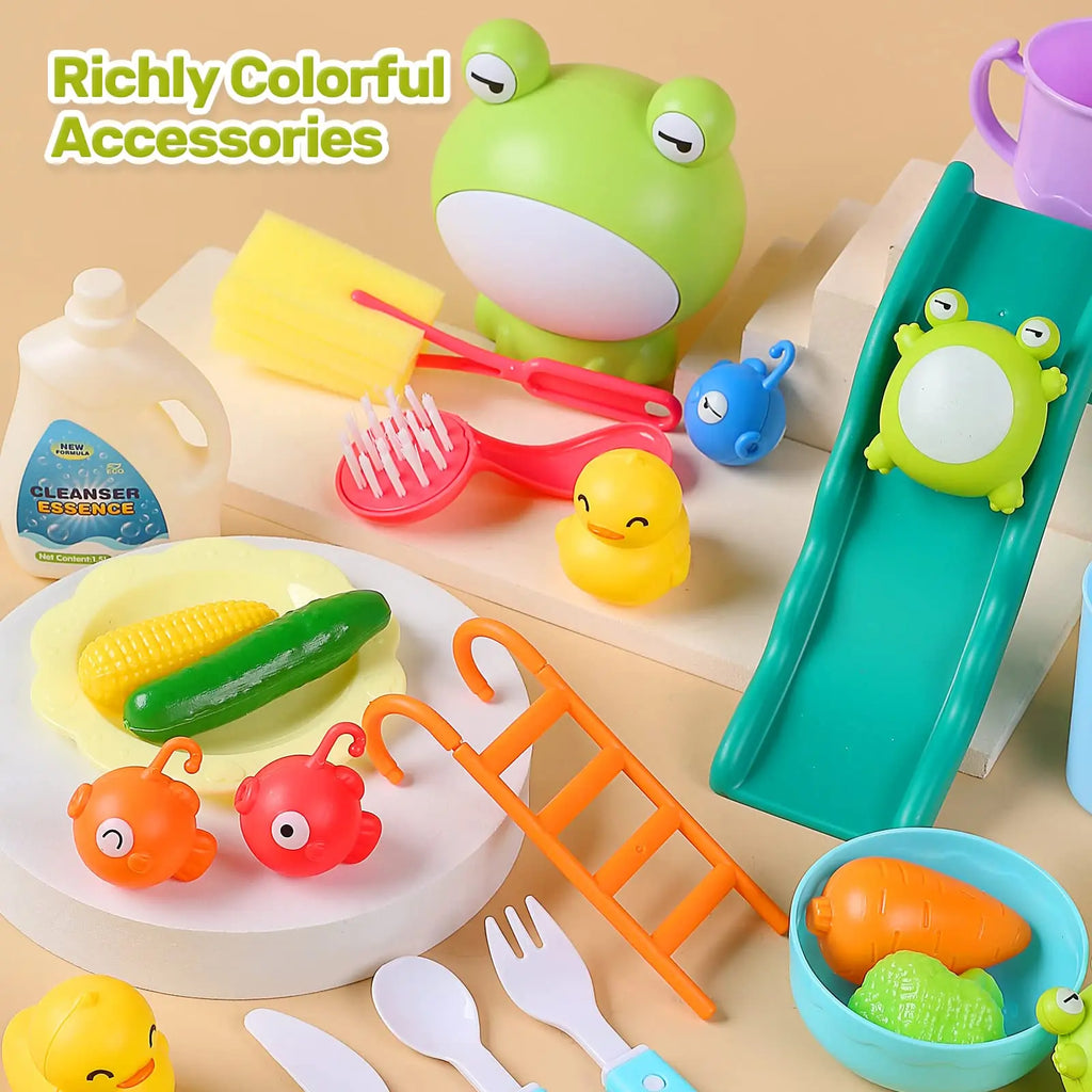 Kids Electric Kitchen Sink Toy – Pretend Play Dishwasher with Running Water & Fishing Game for Girls