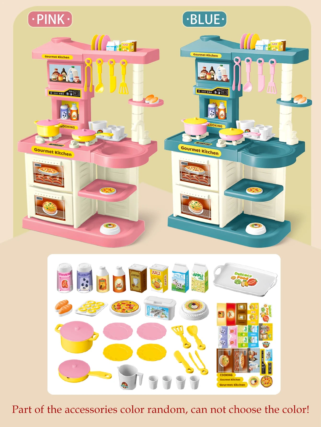 Kids Play Kitchen Accessories Playset – Toy Foods, Pans, Pots, Breads & Utensils for Ages 3+