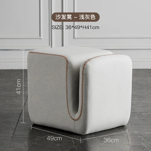 Nordic Hallway Pouf Ottoman – Fabric Shoe Changing Stool with Book Storage