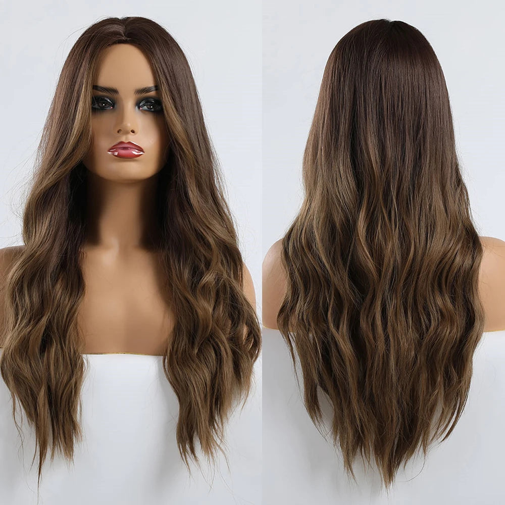ALAN EATON Long Wavy Synthetic Wigs Ombre Black Pink Wigs for Women Cosplay Natural Middle Part Hair Wig High Temperature Fiber