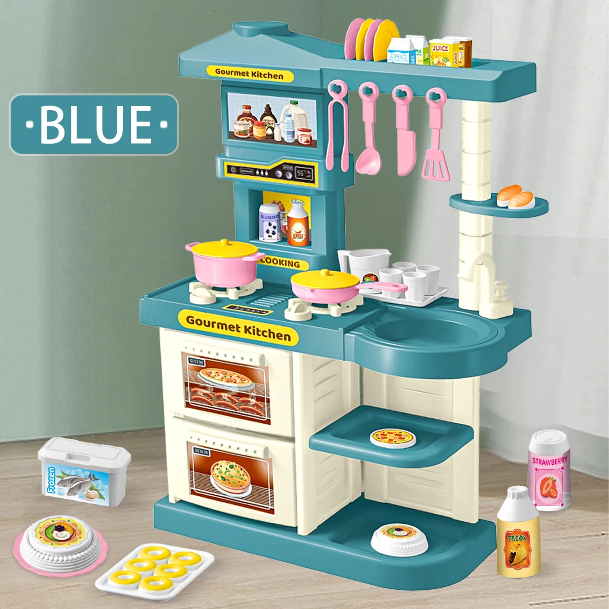 Kids Play Kitchen Accessories Playset – Toy Foods, Pans, Pots, Breads & Utensils for Ages 3+