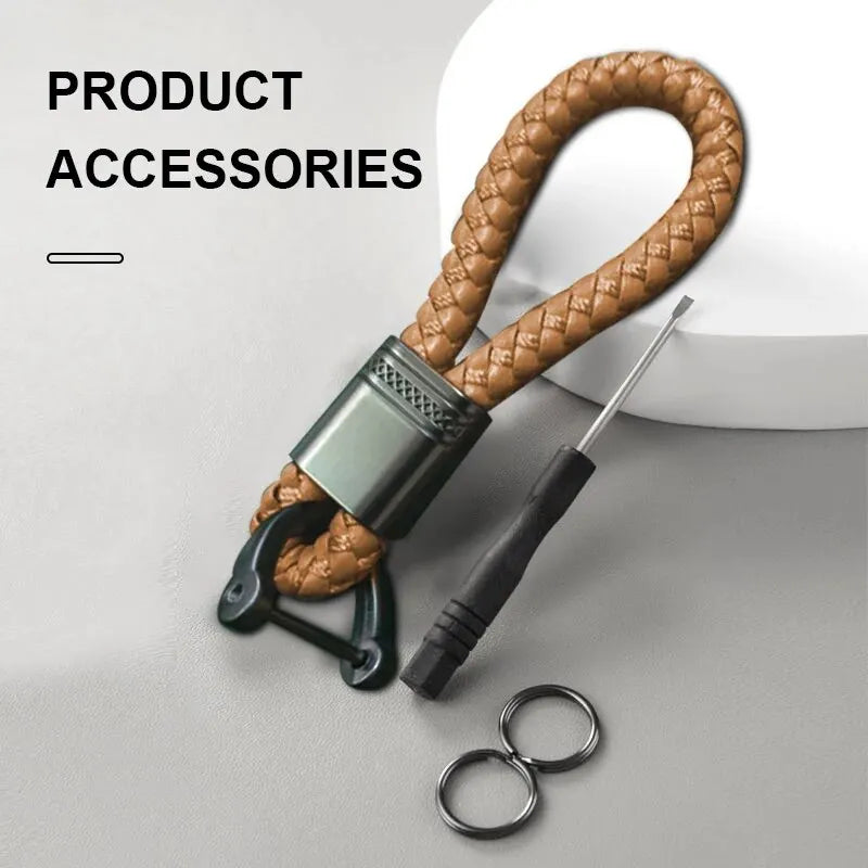 2Pcs Leather Rope KeyChain Hand Woven Horseshoe Buckle Key Ring Car Key Rings For Car Fashion Key Accessory Keyrings Gifts