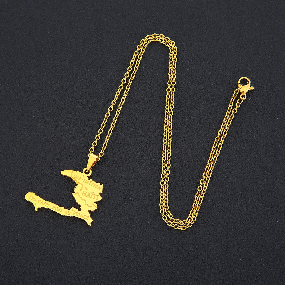 Haiti Map Pendant Necklace – Stainless Steel Ayiti Country Jewelry for Men & Women