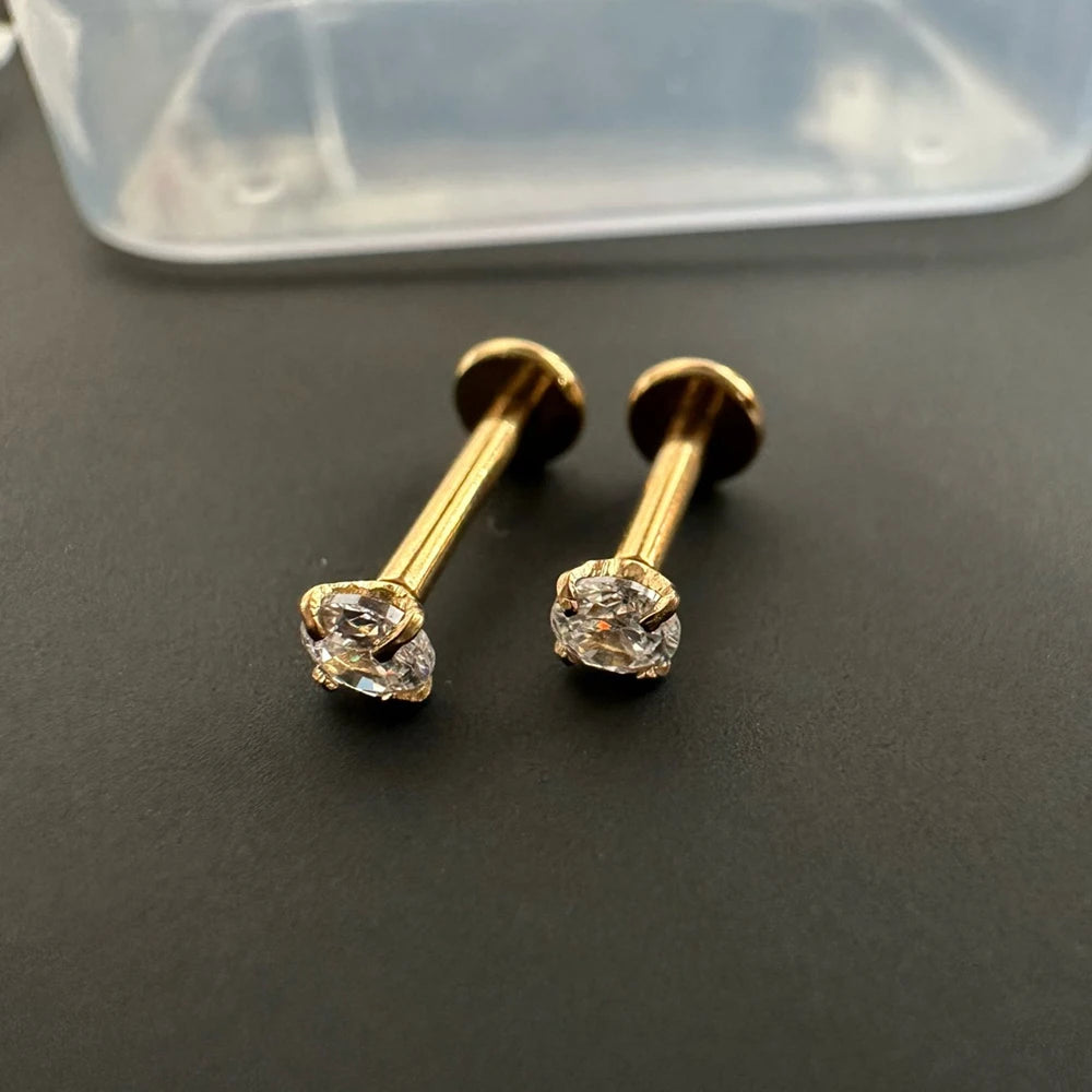 10Pc/50Pc G23 Ttianium Labret Ear Lip Stud Jewelry Square CZ Stone Cartilage Tragus Earring Tongue studs Threaded Body Jewelry