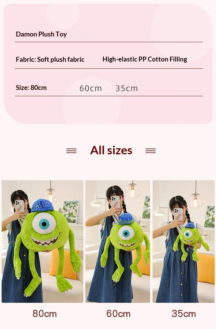 Mike Wazowski Plush Toy | Monsters University Stuffed Animal | Soft PP Cotton | 35cm, 60cm & 80cm