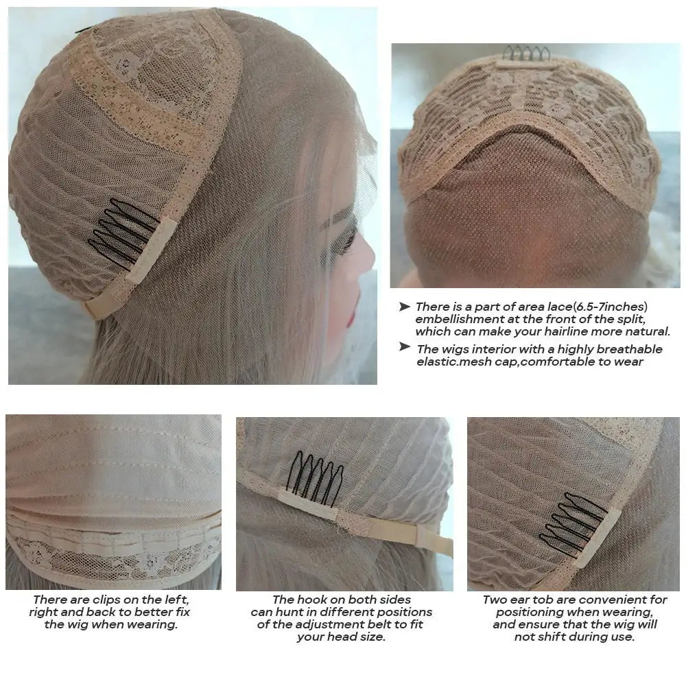 Long Blonde Wig Thick Wavy Blonde Lace Front Wig with Light Brown Roots Balayage Synthetic Fibre Luxury Women Wigs Daily Use