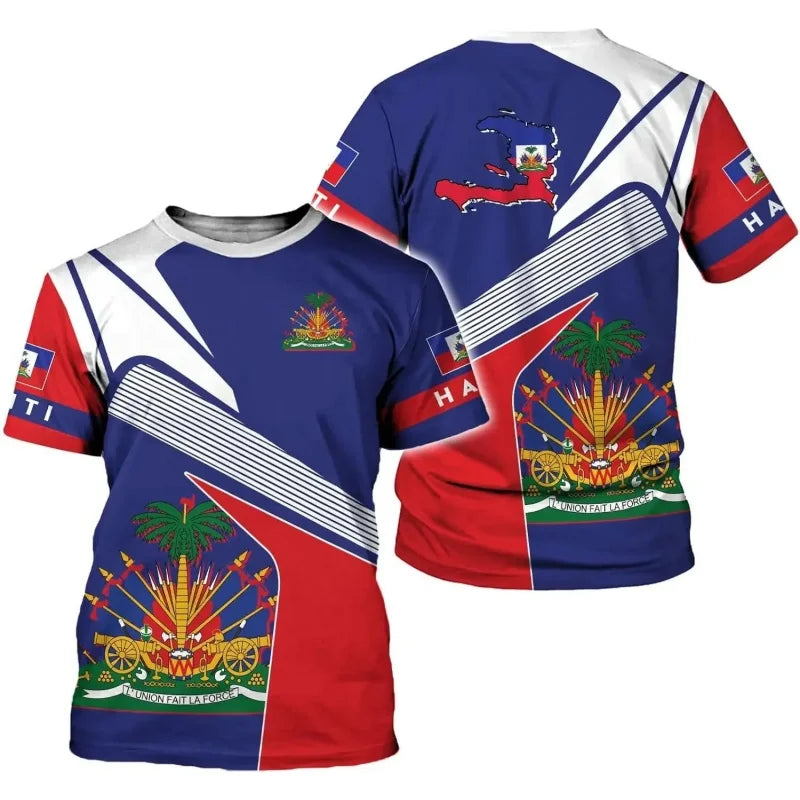 Haiti National Emblem T-Shirt – Men's Casual Loose Round Neck Short Sleeve Tee