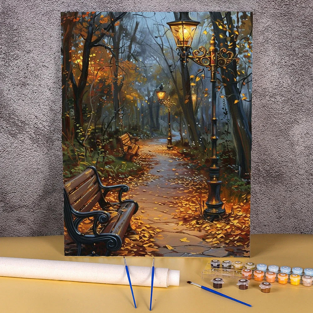 Paint By Numbers Night Park Scenery Kit | 40×50cm Frameless Canvas | DIY Acrylic Painting for Kids & Adults | Home Decor Gift