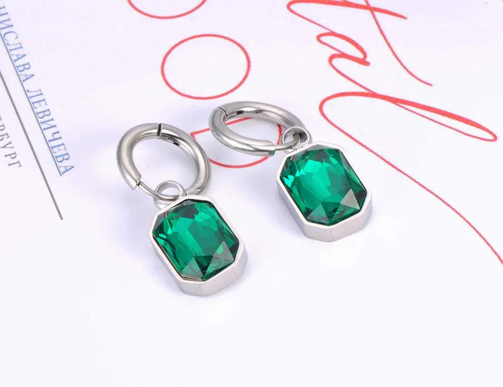 Lokaer Stainless Steel Geometric Square Hoop Earrings Sparkling Cubic Zirconia Crystal Earrings Jewelry For Women серьги E22115