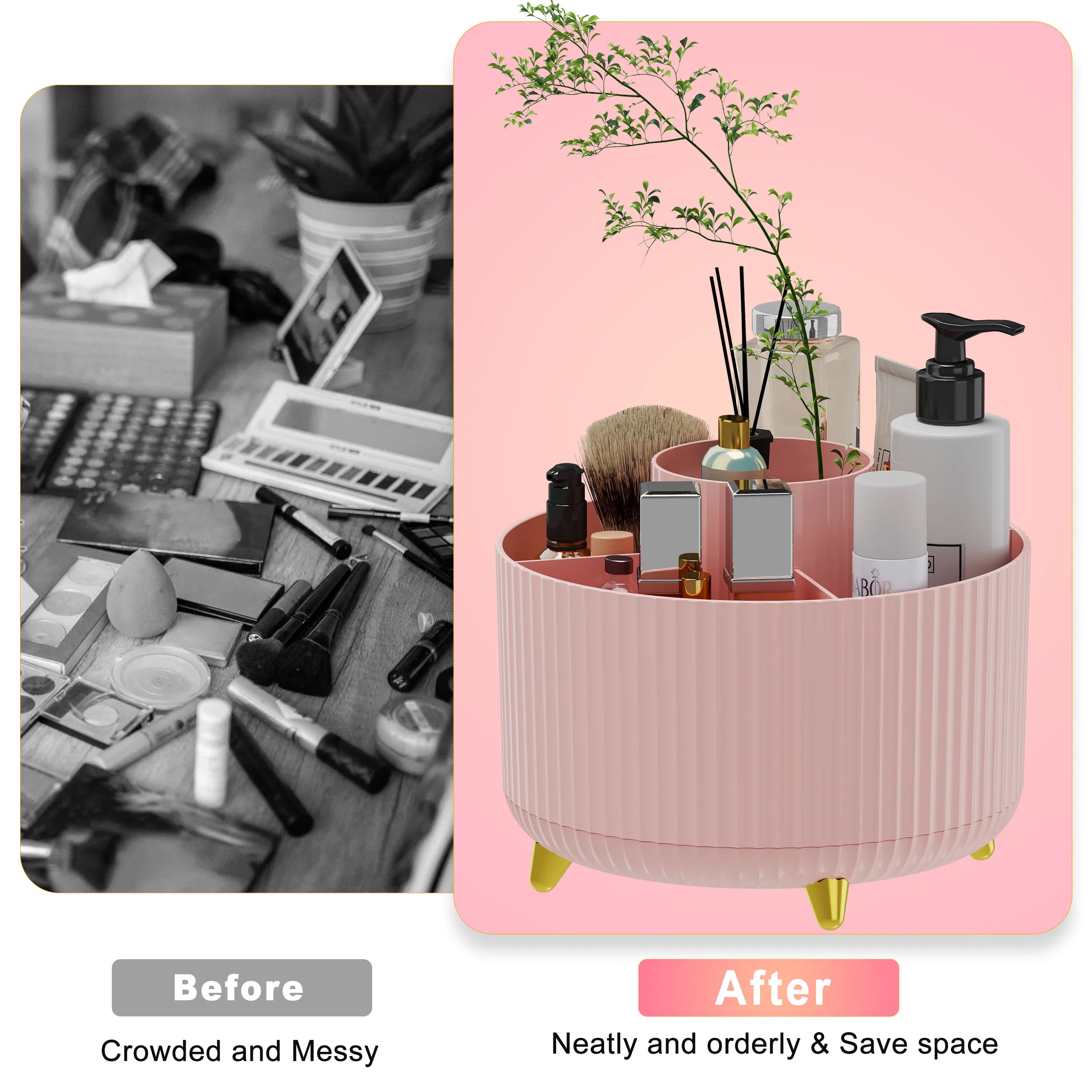 360° Rotating Makeup Organizer - 1pc Plastic Cosmetic Storage with 5 Compartments - Multi-Functional Holder for Brushes