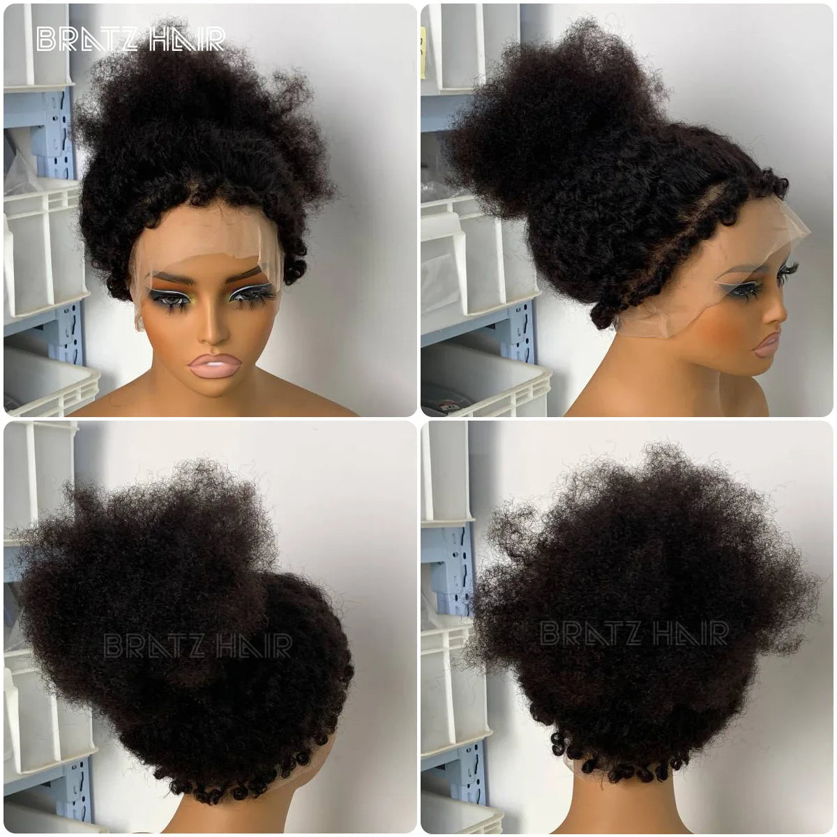 4C Kinky Edges Afro Curly Human Hair Wigs HD Transparent 360 Full Lace Frontal Wig Pre Plucked 360 Full Lace Human Hair Wigs