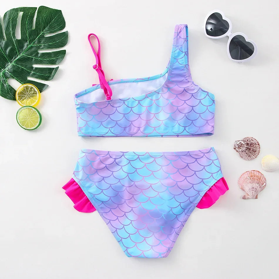Kids Rainbow Bikini Set – Girls Two-Piece Flounce Swimsuit (Ages 2–10)