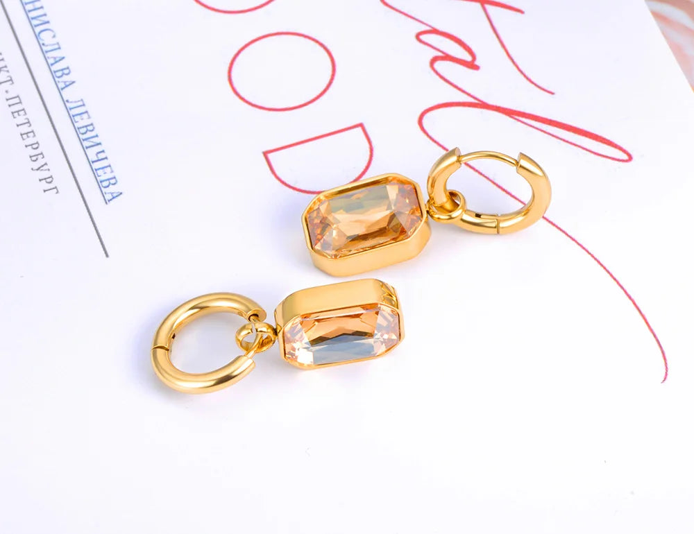 Lokaer Stainless Steel Geometric Square Hoop Earrings Sparkling Cubic Zirconia Crystal Earrings Jewelry For Women серьги E22115
