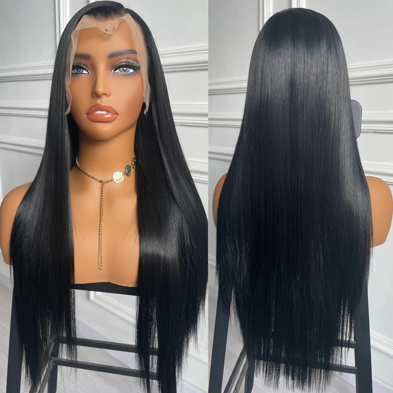 13X4 Brown Wig Long Straight Synthetic Hair Lace Front Wig Natural Light Brown Brunette Colored Lace Frontal Wigs for Women