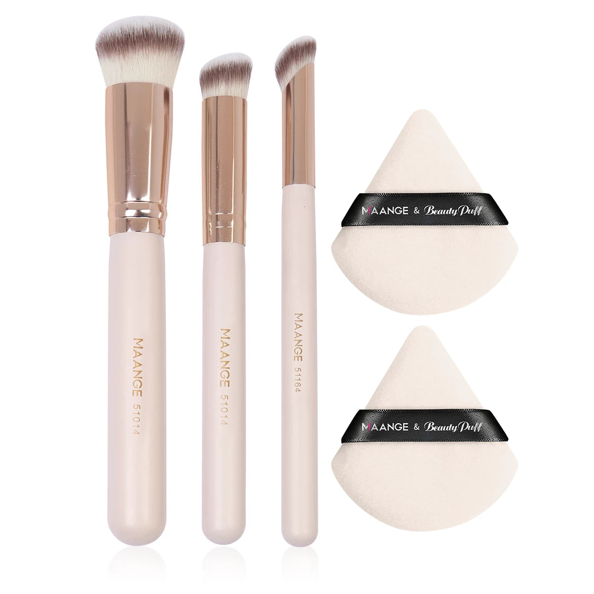 Maange 3-Piece Makeup Brush Set – Concealer, Eye Shadow & Blending Brushes with 2 Triangle Powder Puffs