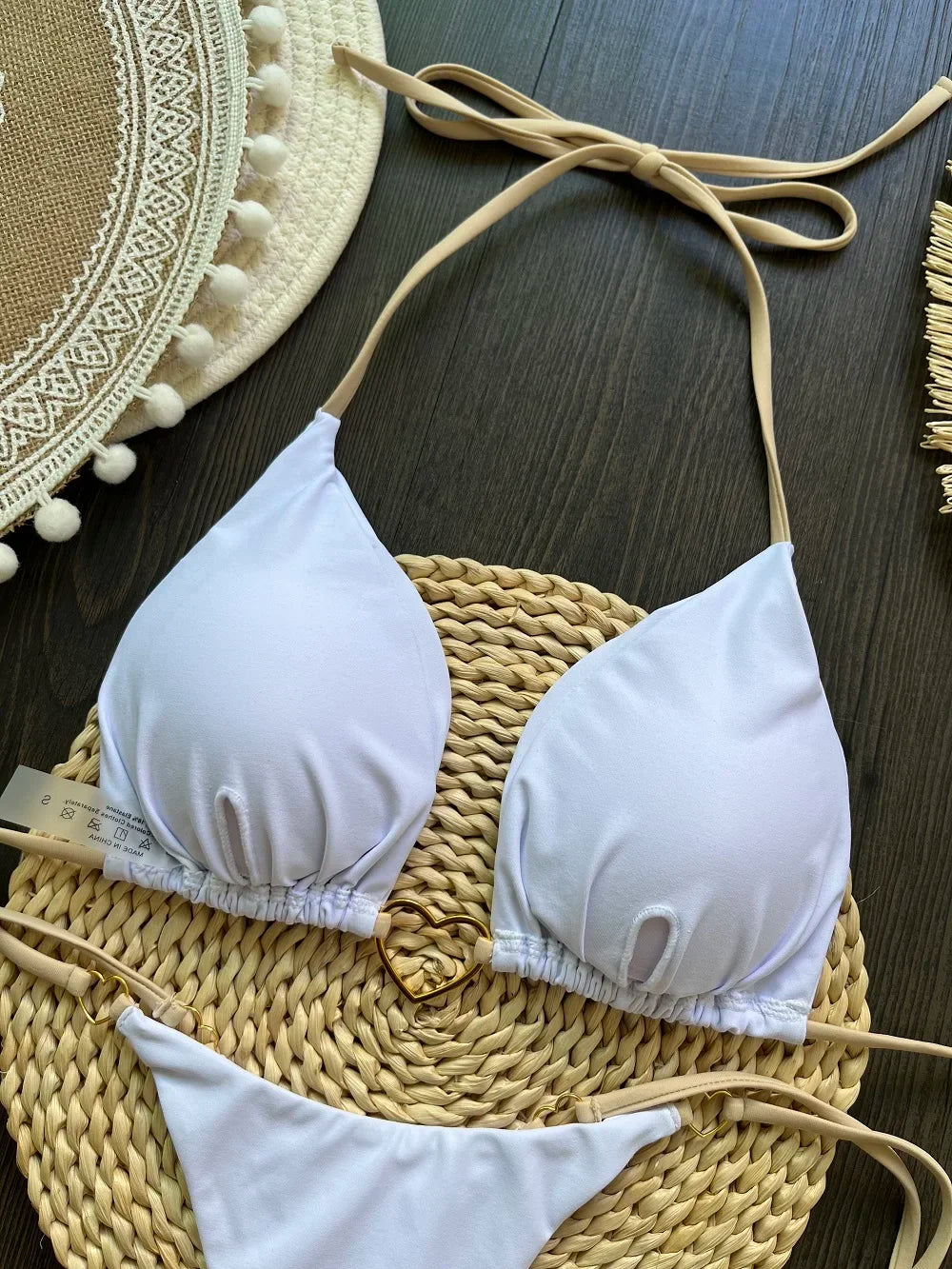Sexy Halter Solid color Bikini Set Women's Swimsuit Two-piece Triangle Thong Swimwear Bathing Suit Brazilian Biquinis
