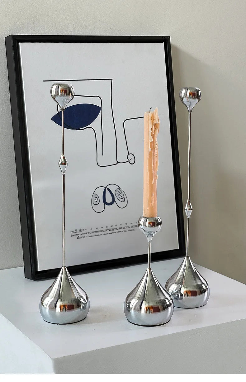 Water Drop Candle Holders Set of 3 | Luxury Nordic Iron & Glass Candlesticks | Romantic Dining Table Decor for Weddings & Home