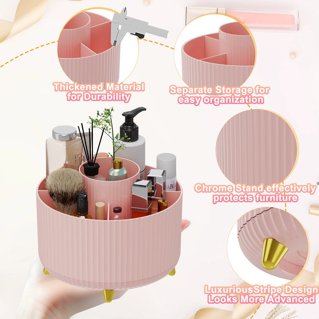 360° Rotating Makeup Organizer - 1pc Plastic Cosmetic Storage with 5 Compartments - Multi-Functional Holder for Brushes