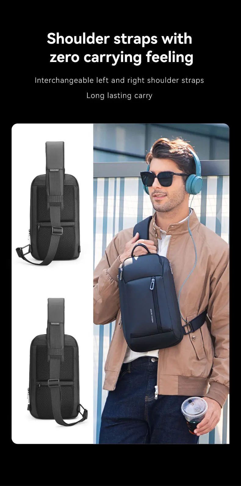 MarkRyden Colonne: Fashion Chest Bags Outdoor Leisure Waterproof Shoulder Crossbody Bag Large Space Chest Bag Men Sling Bag