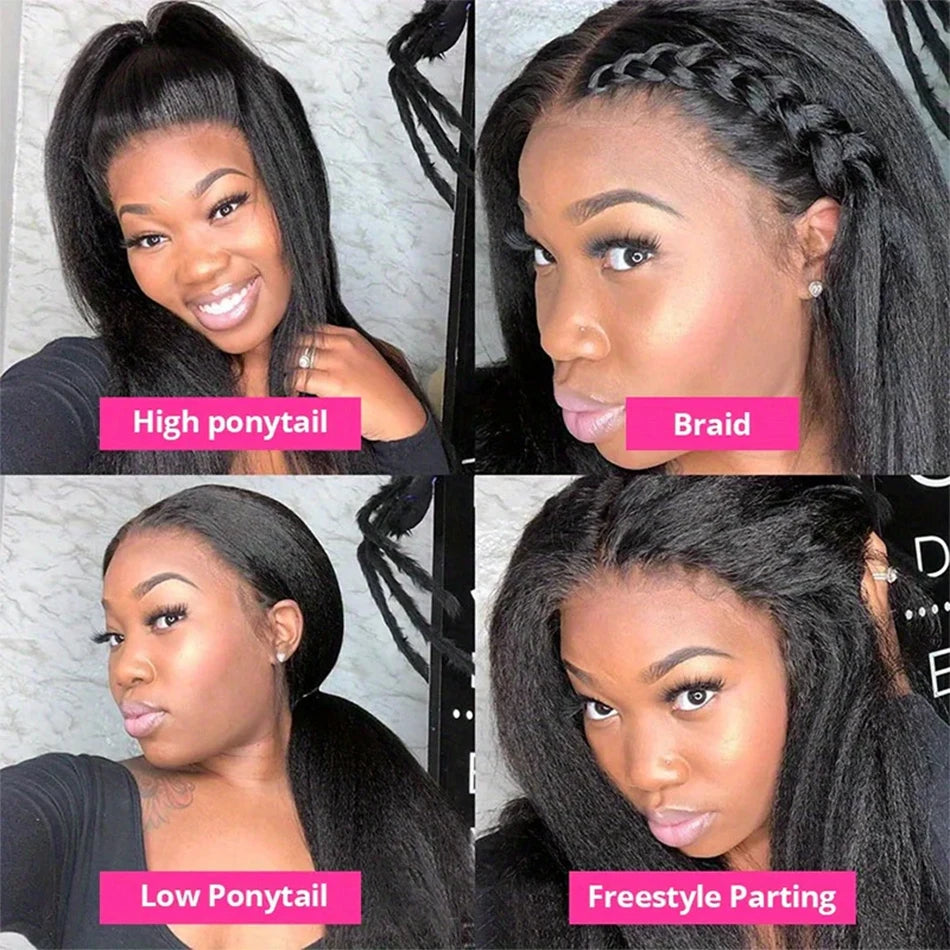 Invisi Draw-strings Kinky Straight 360 Glueless Wig PreCut Lace InvisiFit Strap Wear Go Wig Hidden Strap 360 Full Lace Front Wig