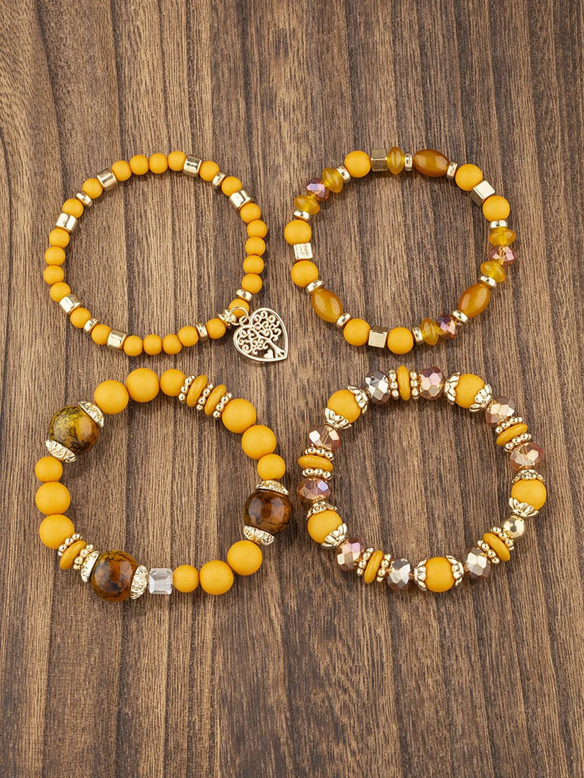 New Acrylic Beads Chain Bracelet Set For Women Tree Of Life Charm Elastic Bangle Female Bohemian Jewelry Accessories