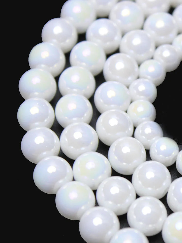 Natural AB Color Porcelain White Crystal Beads Glass Round Loose Beads For Jewelry Making DIY Necklace Bracelet 15inches 6/8/10m