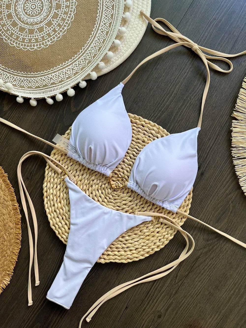 Sexy Halter Solid color Bikini Set Women's Swimsuit Two-piece Triangle Thong Swimwear Bathing Suit Brazilian Biquinis