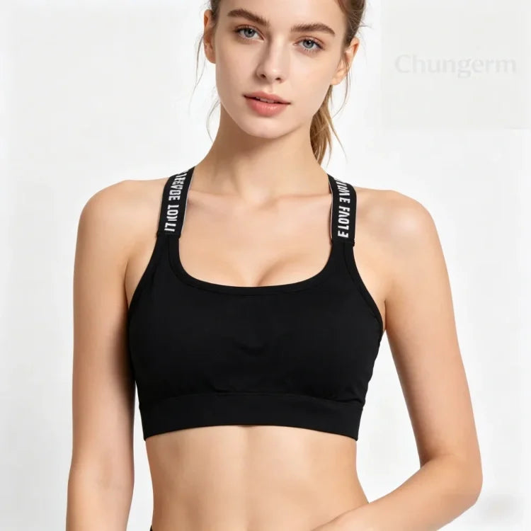 Sports Underwear Women Yoga Fitness Seamless Crop Top Wide Letter Straps Comfortable Workout Activewear Back Without Underwire