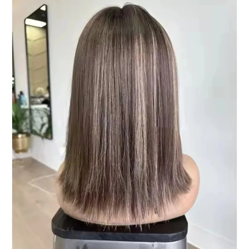 Dark Brown Lace Frontal Wig With Blonde Highlights And Dark Roots Brown Blonde Balayage Heat Friendly Synthetic Wig For Women