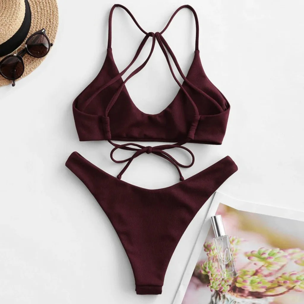 Plus Size V-Neck Drawstring Swimsuit – Women's Sexy One-Piece Bathing Suit