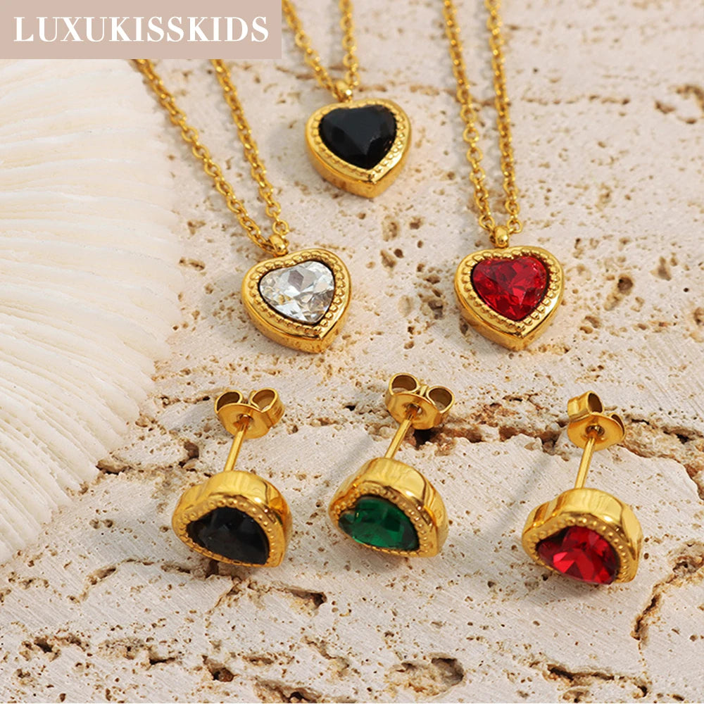 Luxury Heart Zirconia Jewelry Set – Elegant Necklace & Earrings for Women