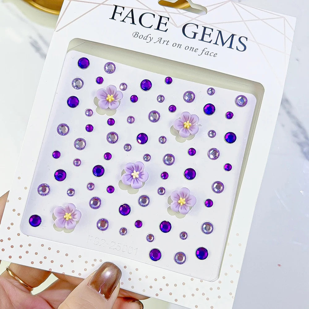 1Sheet 3D Dreamy Shell Pearl Gems Face Stickers Sparkling Mermaid Diamond Temporary Tattoos DIY Body Art Stage Makeup Rhinestone