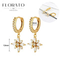 WOMEN 925 Silver Needle Water Drop Geometric Zircon White Zircon Crystal Flowers Pendant Hoop Earrings Fashion Wedding Jewelry