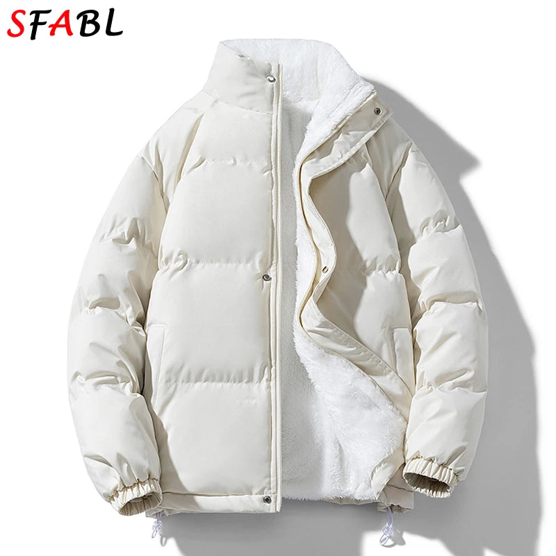 Men's Hooded Fleece-Lined Winter Parka – Korean Style Zip Jacket with Pockets