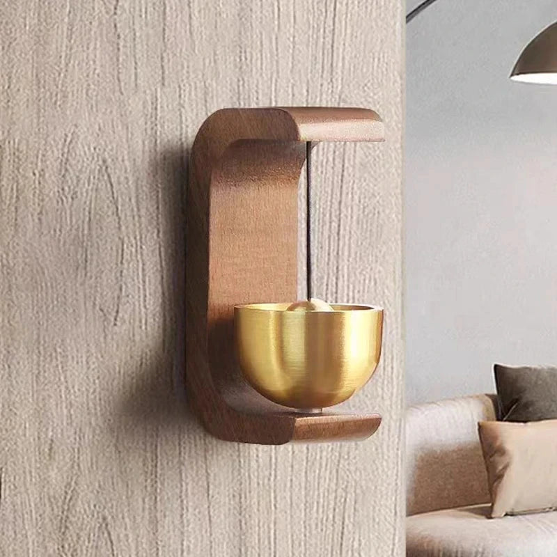Wooden Magnetic Wind Chime Doorbell | Brass Jingle Bell Entry Reminder | Nordic Minimalist Home Decor Door Pendant