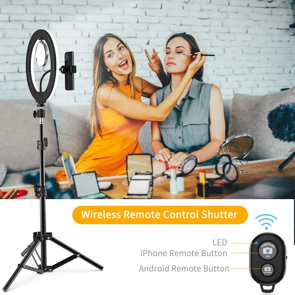 LED Selfie Ring Light 3 modes Dimmable Photography Lamp with 50cm Tripod Remote control For Phone Video Live Makeup Fill Light