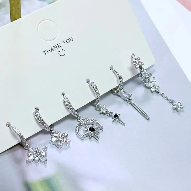 WOMEN 925 Silver Needle Water Drop Geometric Zircon White Zircon Crystal Flowers Pendant Hoop Earrings Fashion Wedding Jewelry