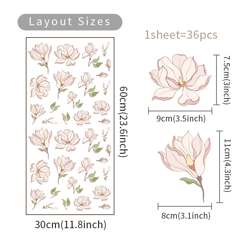 30pcs Boho Little Flower Wall Stickers | Removable PVC Floral Decals | Living Room Bedroom Nursery Home Decor