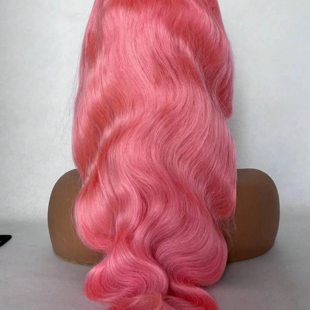 13x6 Pink Body Wave Lace Front Wigs For Women Long Wavy Hair Wig Soft Lace Wig With Natural Hairline Human Hair Party Cosplay