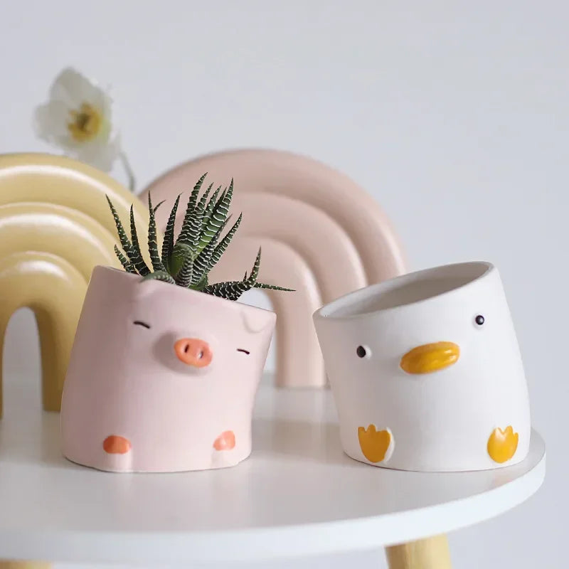 Cartoon Animal Succulent Planter | Cute Ceramic Flower Pot | Desktop Home Decor | 9×9cm