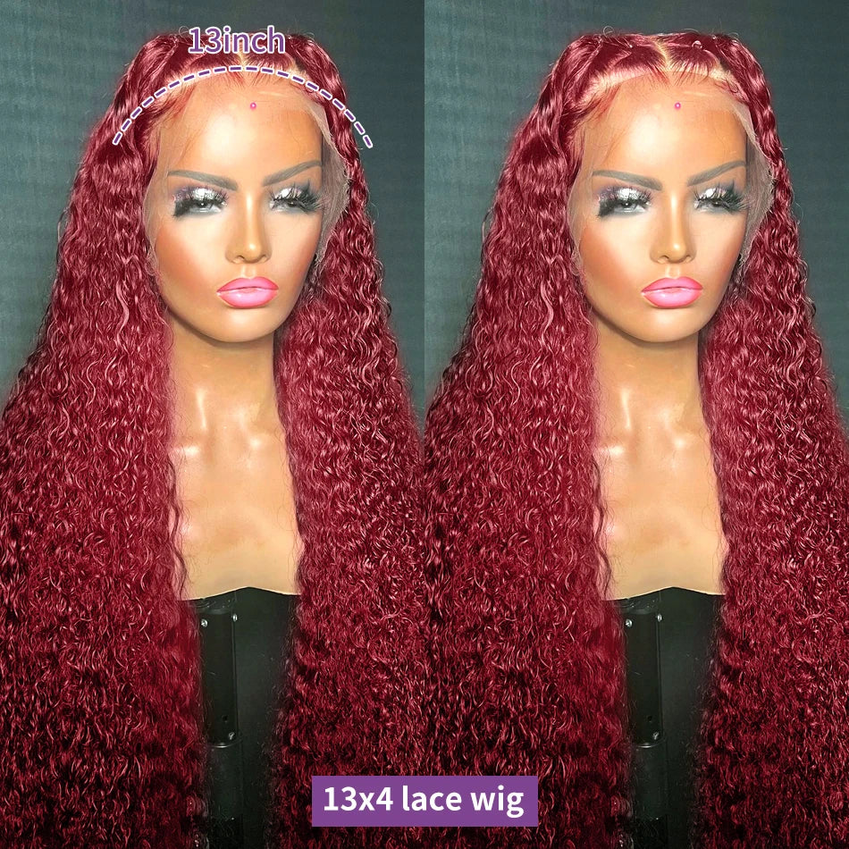 99J Burgundy Deep Wave Human Hair Wig – 13x4 HD Lace Frontal Wig Pre Plucked Brazilian