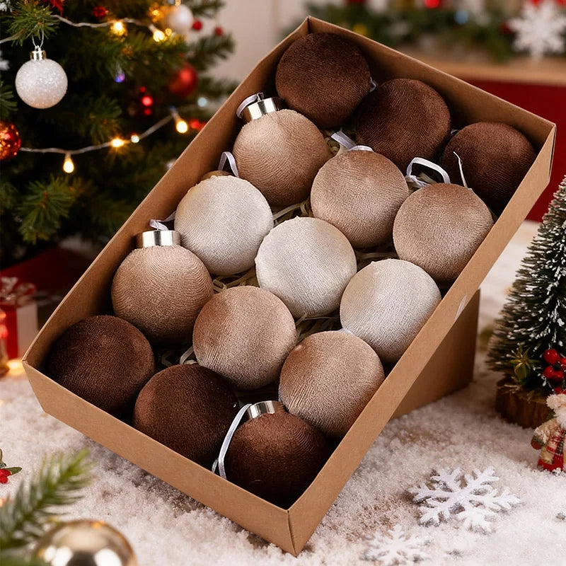 Vintage Velvet Christmas Ball Ornaments Set of 15 | 6cm Hanging Tree Decorations | 2025 Holiday Party & Home Decor Gift